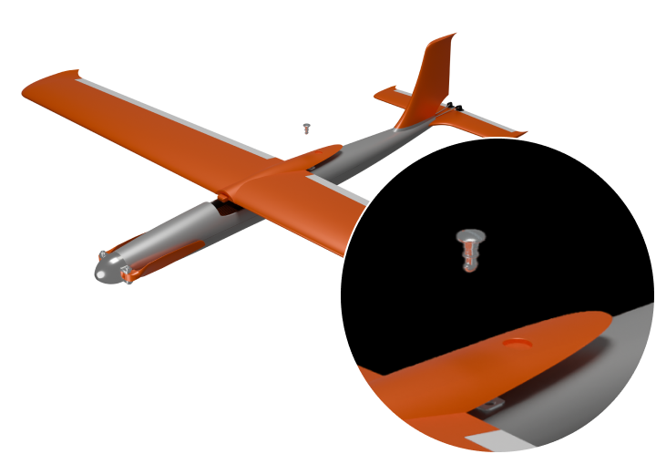 Aircraft with wing removed for internal access; Dzus fastener detail
