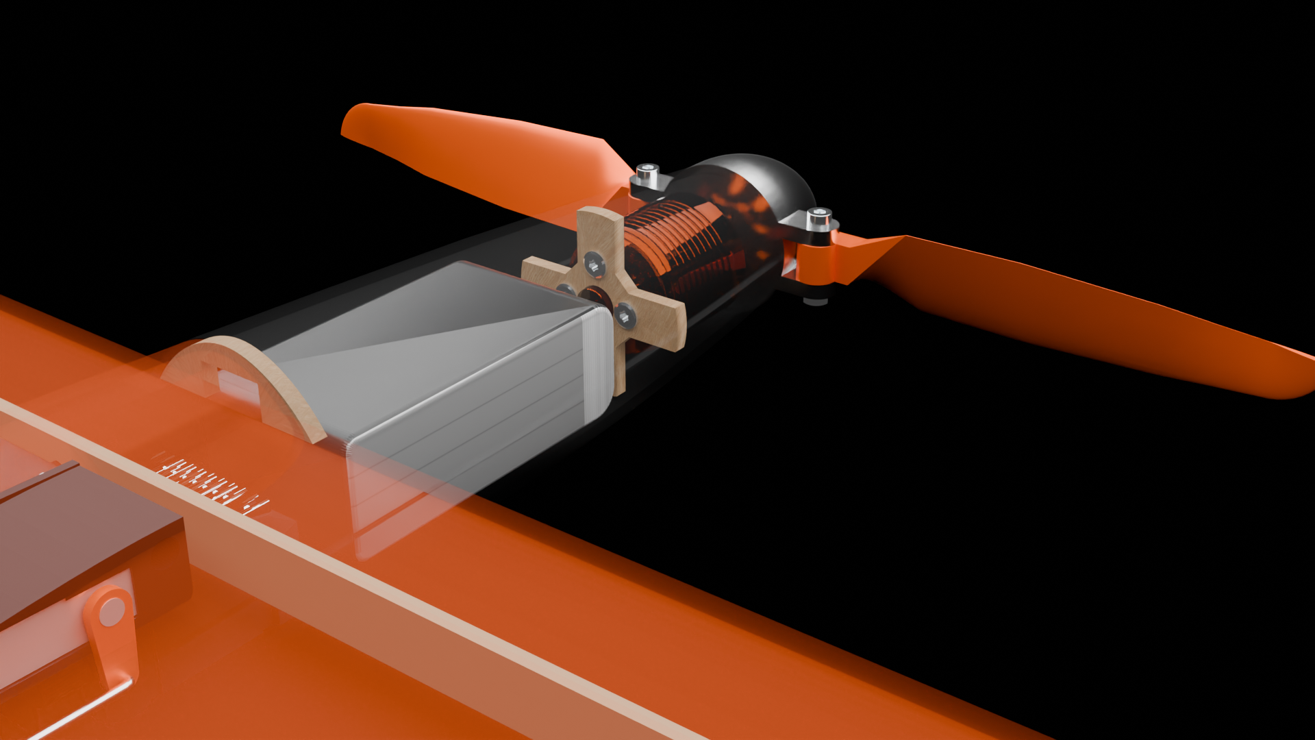 Electric propulsion cutaway view of the aircraft nose